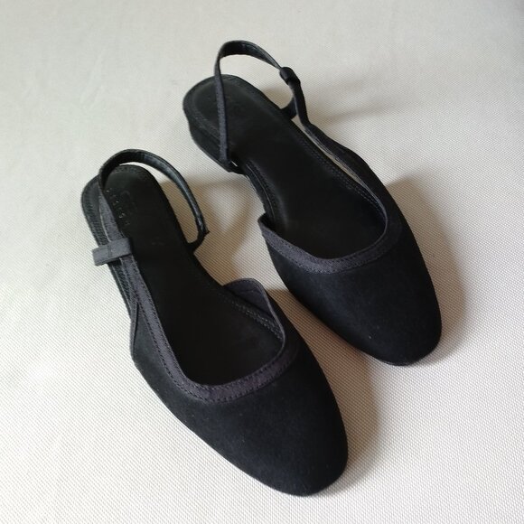 Black Vegan Suede low-heel slingback pumps, NEW size 9 fits small - Picture 2 of 14